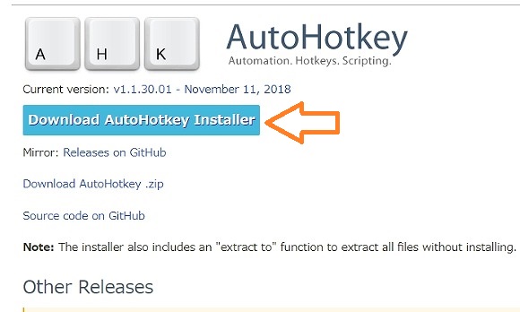 「AutoHotKey」ダウンロード画面